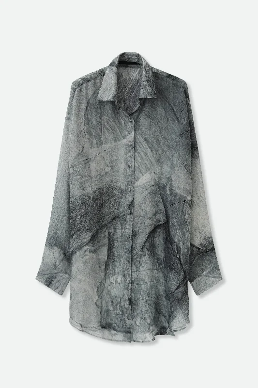 Women's Blouse with Shawl CollarZURI ONE-SIZE TUNIC IN PRINTED ITALIAN SILK VOILE STONEY GREY