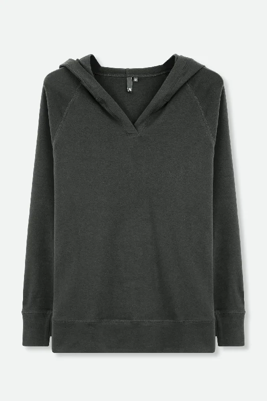 Women's Blouse with Rounded CollarADDY HOODY IN PIMA COTTON STRETCH CINDER