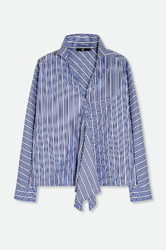 Women's Blouse with Peter Pan CollarMARIE SHIRT IN 100% PREMIUM ITALIAN COTTON BLUE STRIPES