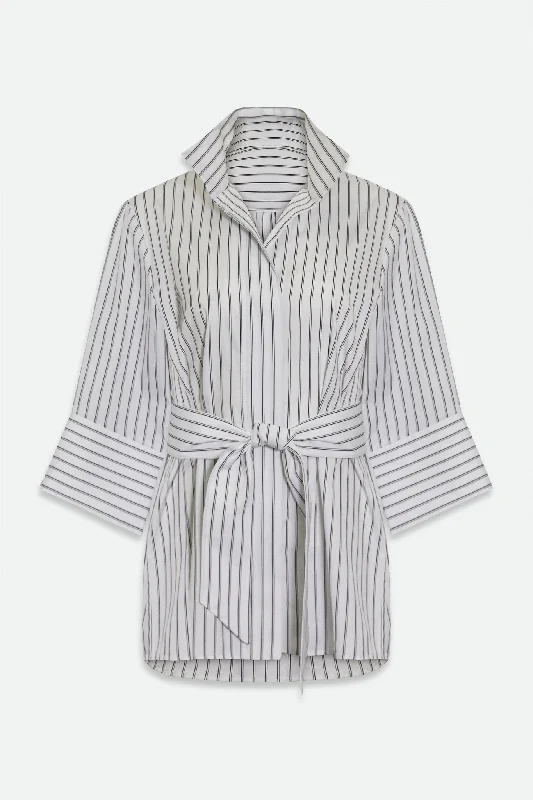 Women's Blouse with Sweetheart CollarSCARLETT BLOUSE IN ITALIAN COTTON BLACK & WHITE STRIPE