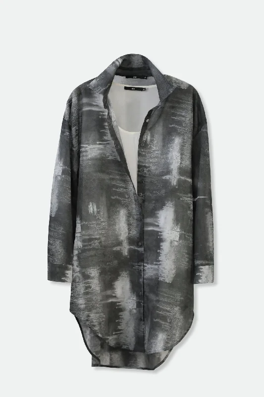 Women's Blouse with Sweetheart CollarZURI ONE-SIZE LAYERED TUNIC SHIRT IN ITALIAN COTTON VOILE GREY STORM