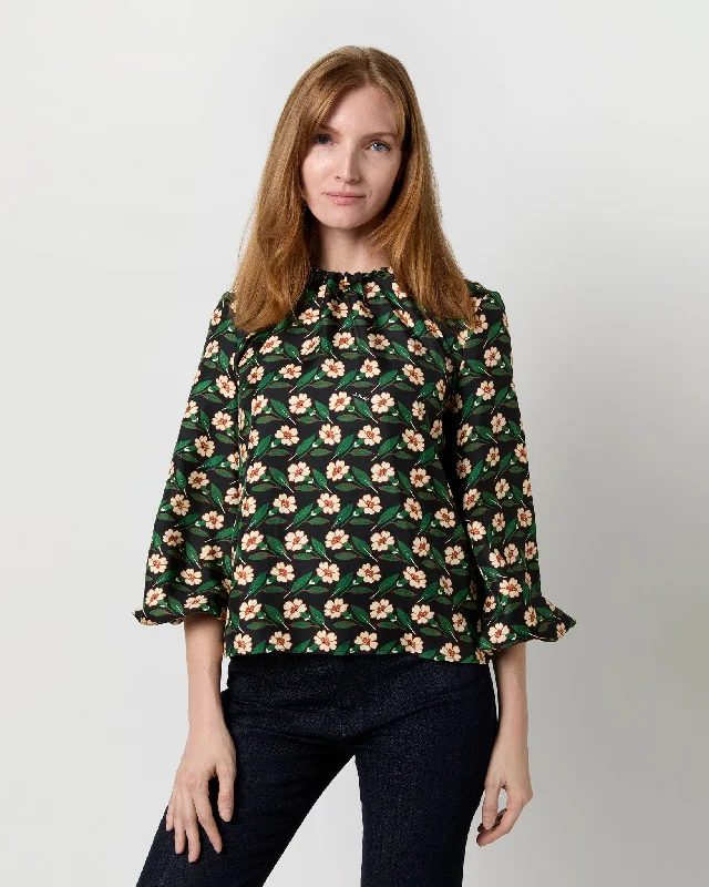 Women's Blouse with ShirringCharming Top in Black Mayfair Silk Twill