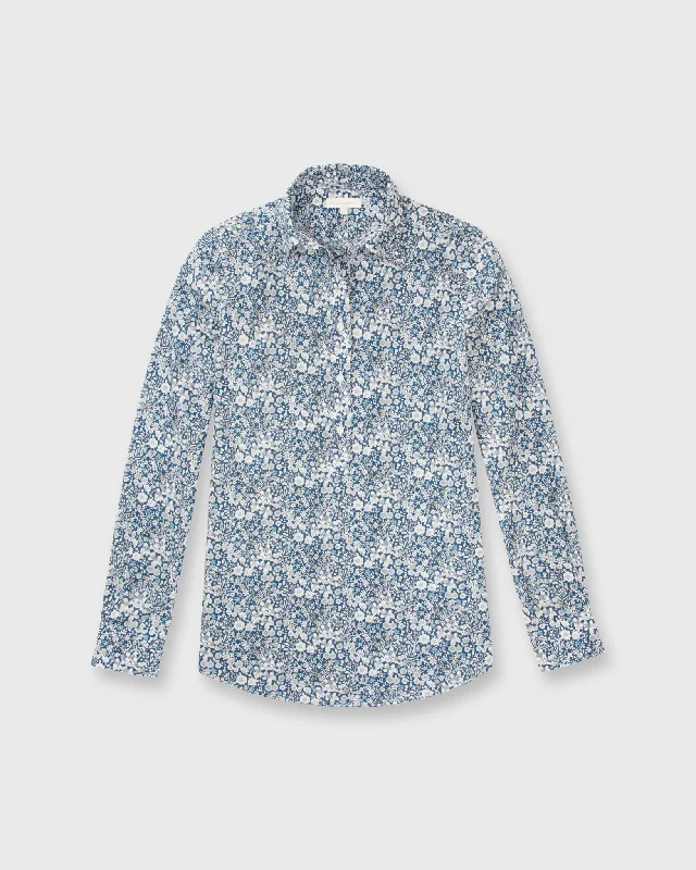 Women's Blouse with Sweetheart CollarTomboy Popover Shirt in Blue Multi June's Meadow Liberty Fabric