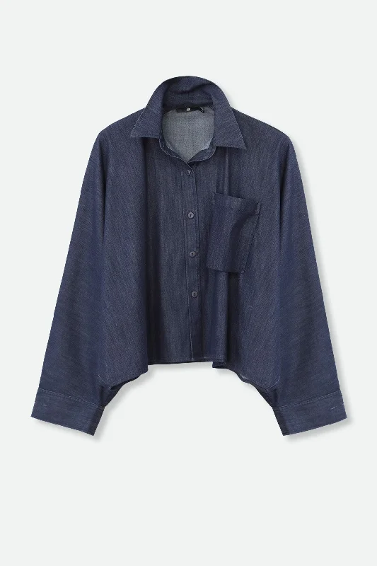 Women's Blouse with Shawl CollarOPHELIA OVERSIZED DOLMAN SHIRT IN ITALIAN LIGHTWEIGHT DENIM