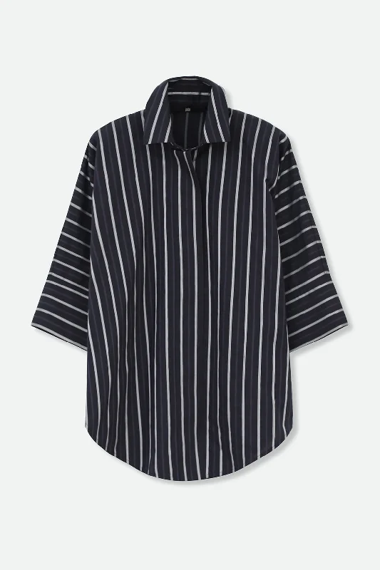 Women's Blouse with Boat NeckSAHANA DOLMAN SHIRT IN 100% ITALIAN COTTON BLACK STRIPE