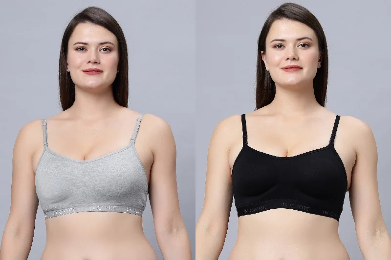 plus-size full-bust braNon-Padded Full Coverage Sports Bra Black Grey Color (Pack of 2)