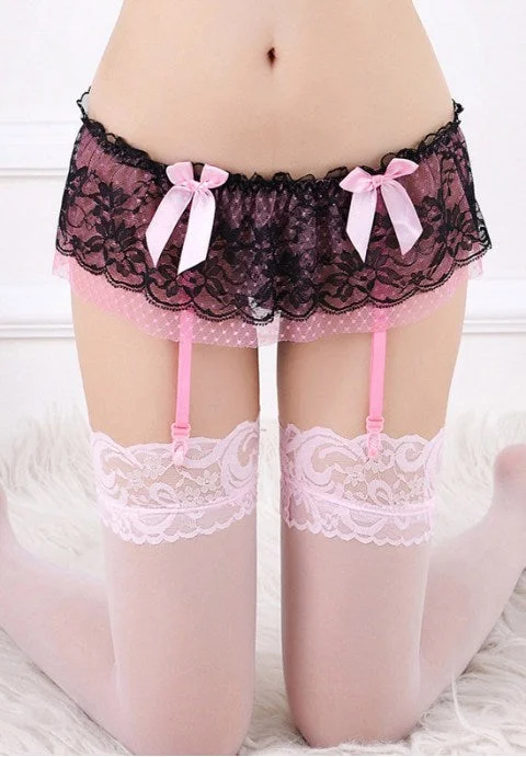 seamless panties with a concealed pocket, moisture-wicking finish, and stretchable fabric for convenience, comfort, and a smooth undergarment line.Women's Polka Dot Ruffle Lace Garter Belt Panty