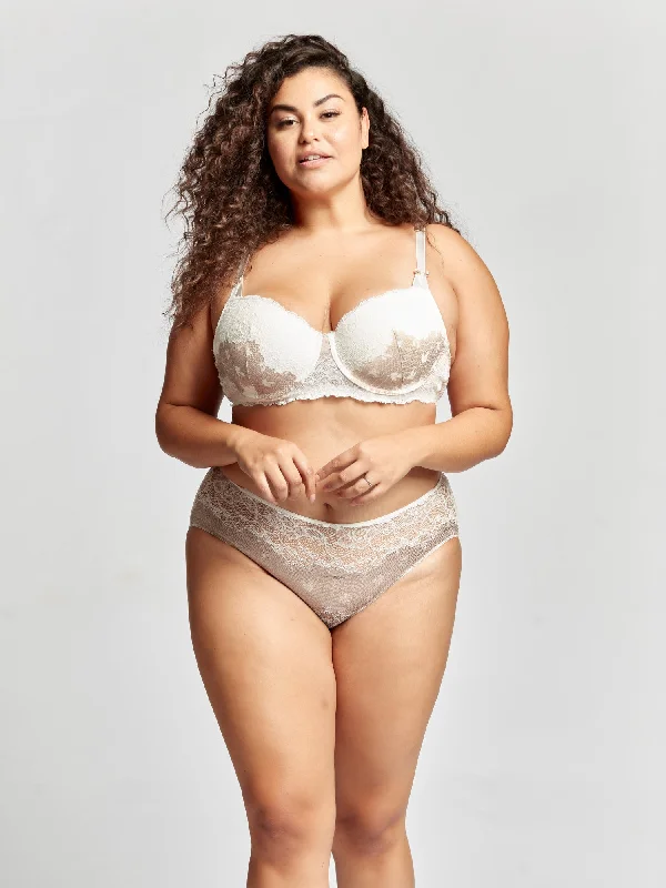 plus-size demi-cup bra with lace overlayLuella Plunge Bra | Ivory