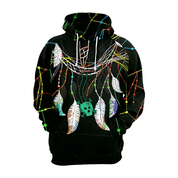 Women's Hooded Sweatshirts with Flared WaistSacral Feathers Hoodie