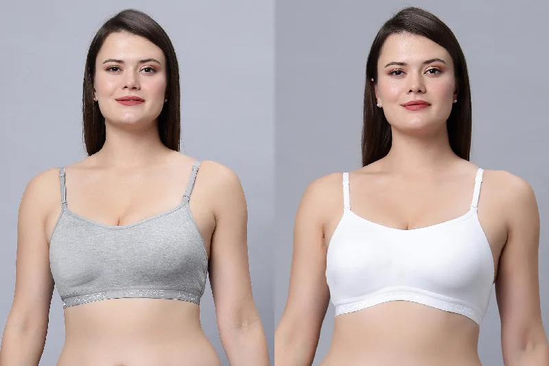 balconette bra for cleavage enhancementNon-Padded Full Coverage Sports Bra White Grey Color (Pack of 2)