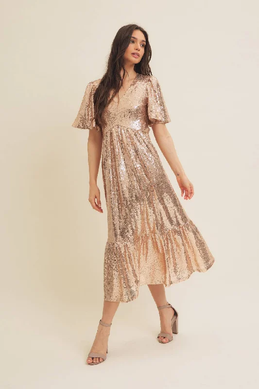 Women's Shawl Collar DressesHolidaze Sequin Midi Dress