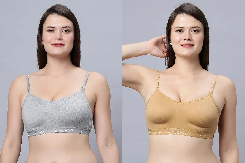 plus-size smoothing bra for dressesFull Coverage Non-Padded Sports Bra Skin Grey  Color (Pack of 2)