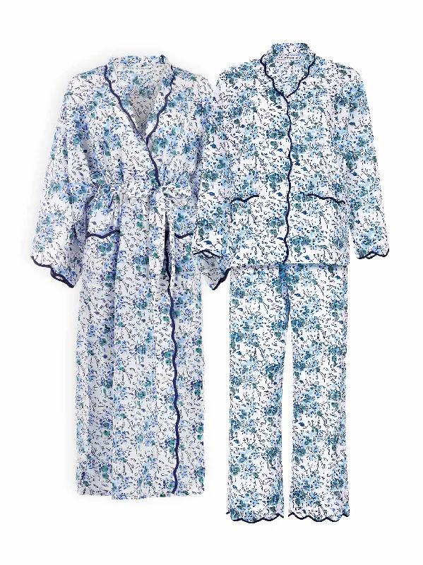 women's pajamas with hidden pocketsBlue Floral Bundle: Kimono Robe + Pajamas