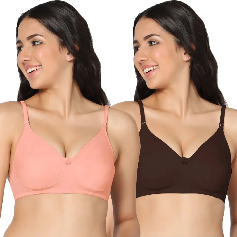 wireless bra for daily wearNon padded medium coverage Peach & Coffee Color Everyday Bra (Pack of 2)