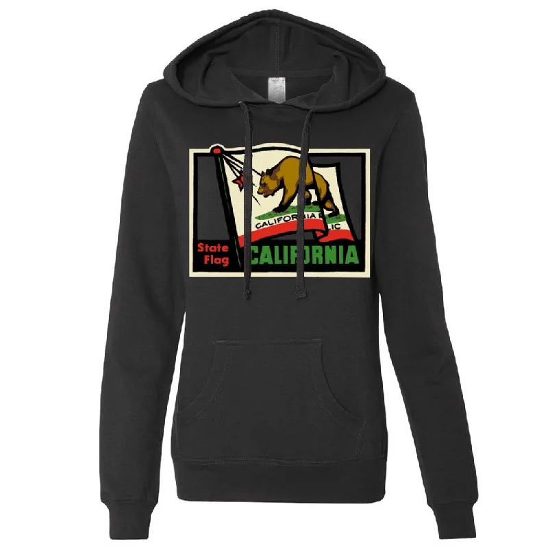 Women's Hooded Sweatshirts with Geometric LiningCalifornia Vintage State Flag Ladies Lightweight Fitted Hoodie