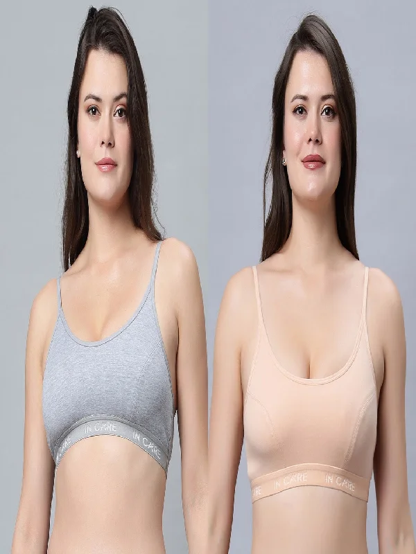 balconette bra for cleavage enhancementFull Coverage Non-Padded Sports bra Skin Grey color(Pack of 2)