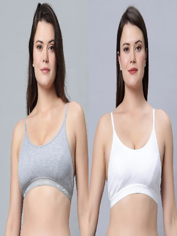 plus-size mastectomy bra with pockets for prosthesisFull Coverage Non-Padded Sports Bra White Grey color (Pack of 2)