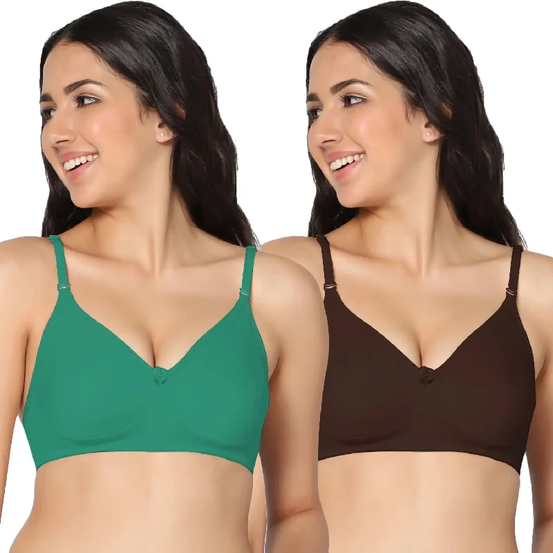 convertible halter-neck braNon padded medium coverage Coffee & Green Color Everyday Bra (Pack of 2)