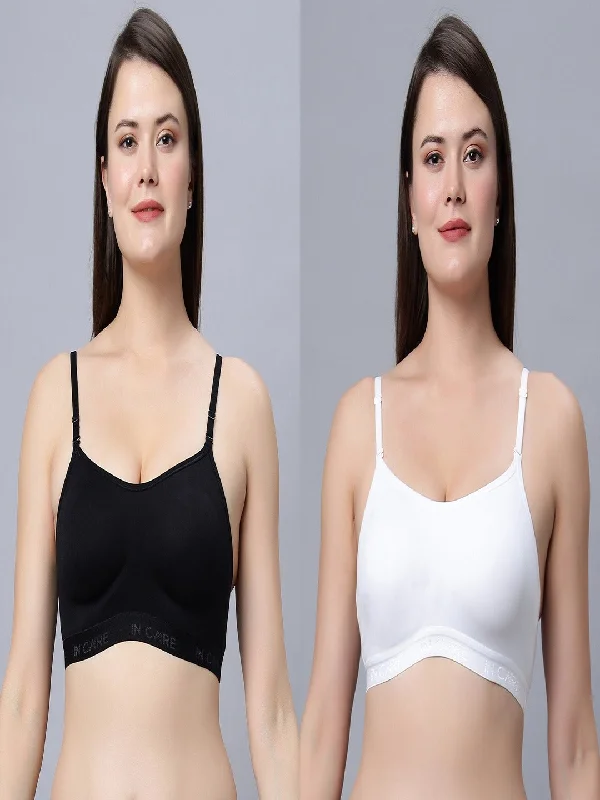 seamless underwire braNon-Padded Full Coverage Sports Bra Black White Color (Pack of 2)