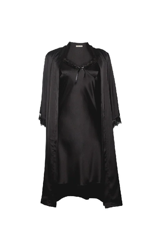 women's pajamas for those who love to stay in and relaxMichelle Black Robe and Chemise Set