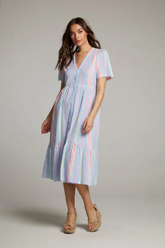 Women's Notched Collar DressesOrange South West Beach Stripe Midi Dress