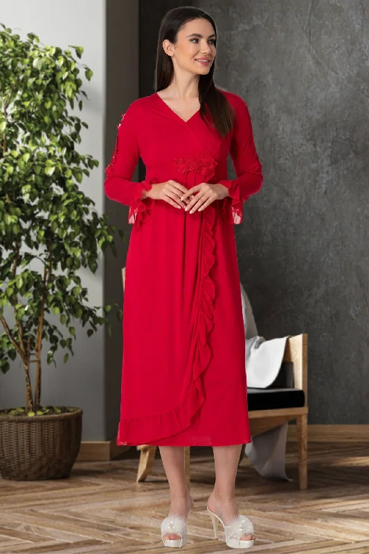 women's pajamas for yoga and meditationShopymommy 5522 Guipure Double Breasted Maternity & Nursing Nightgown Red