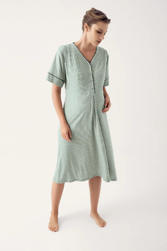 women's pajamas for a night of deep sleepShopymommy 14128 Double Breast Feeding Maternity & Nursing Nightgown Green