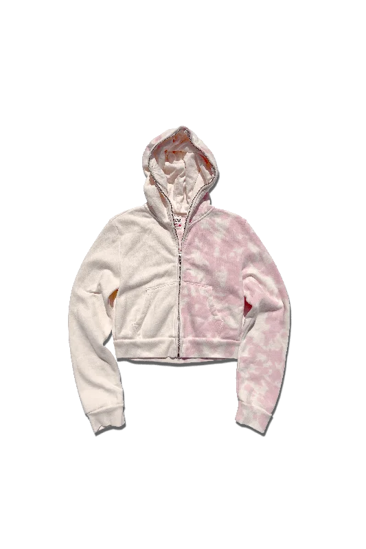 Women's Hooded Sweatshirts with Insulated FabricExclusive Cropped Full Zip Body Bag Hoodie - Cotton Candy Pink Split Tie-Dye