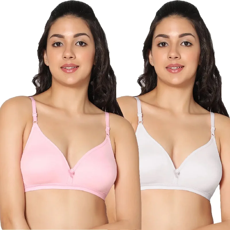 seamless bra with lace detailingHalf Coverage Non-Padded Pink White Color Regular Bra (Pack of 2)