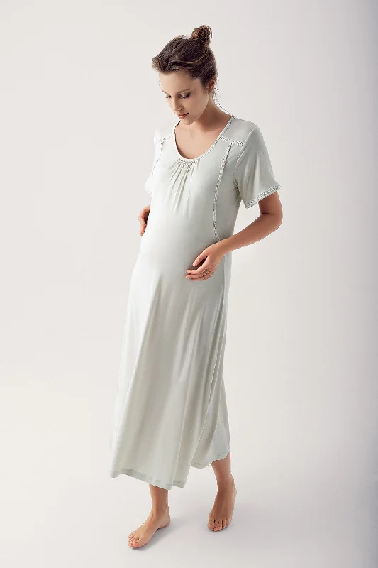 women's pajamas designed for sleepShopymommy 14127 Breastfeeding Detailed Maternity & Nursing Nightgown Green