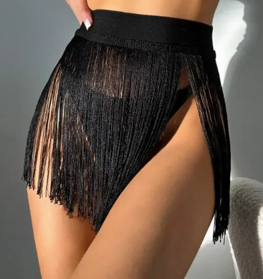 lightweight cotton briefs for everyday comfortSexy Fringe Skirt Lingerie - Black Tassel Hip Wrap