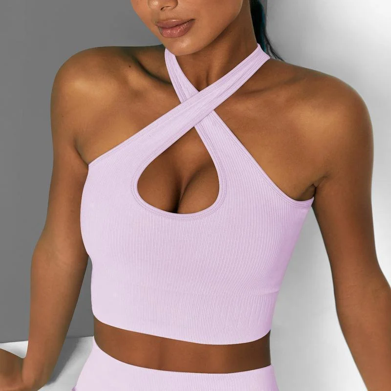 plus-size sports bra with mesh ventilationCandy Color Sport Bra Cross Sports Bra Femme Seamless Fitness Crop Top Running Woman Ribbed Tank Top Backless Bralette Tops