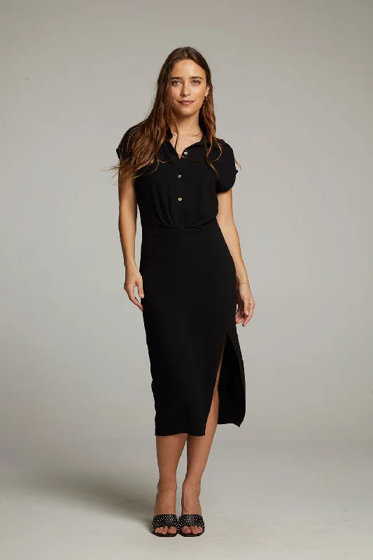 Women's High Collar DressesAtlantic True Black Midi Dress