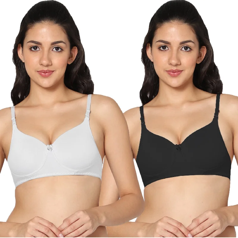 moisture-wicking sports braT-shirt Medium Coverage Padded Black and White Color Bra (Pack of 2)