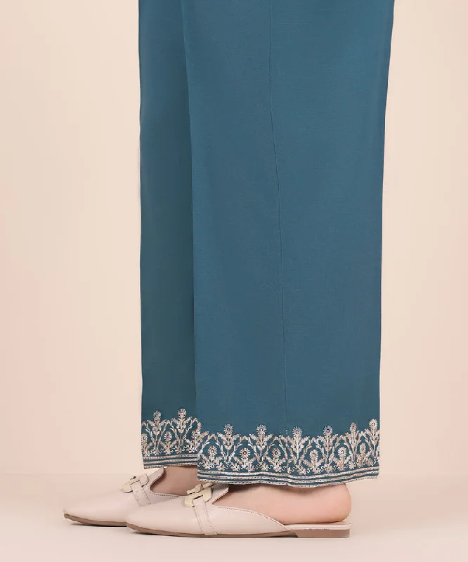 women's pajamas with a fitted designEmbroidered Raw Silk Pants