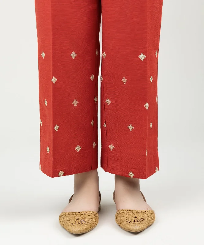 women's pajamas featuring floral embroideryEmbroidered Khaddar Straight Pants