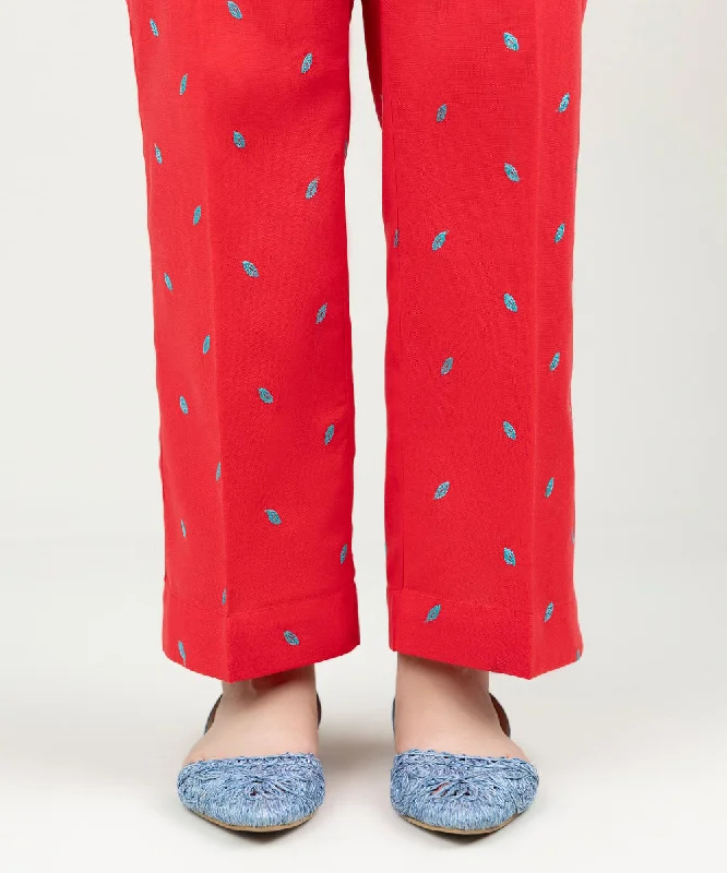 women's pajamas with snap buttonsEmbroidered Khaddar Straight Pants