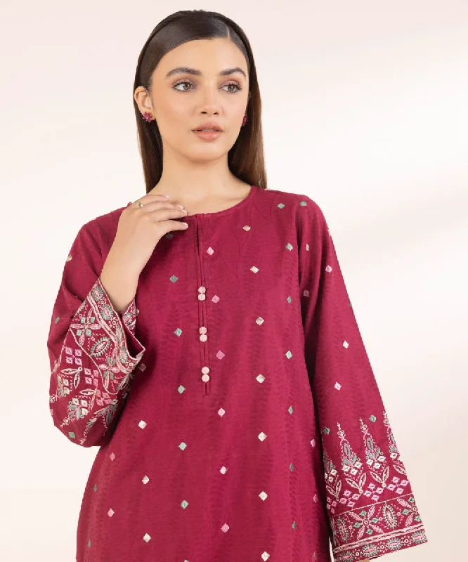 women's pajamas with a comfortable fitEmbroidered Cotton Jacquard Shirt