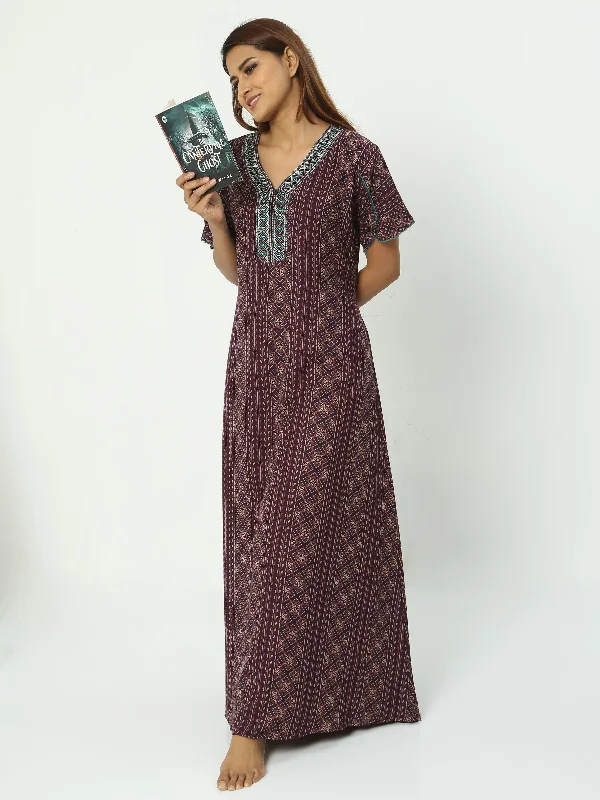 women's pajamas for a night of deep sleepAlpine Maxi Designer Nighty Maroon