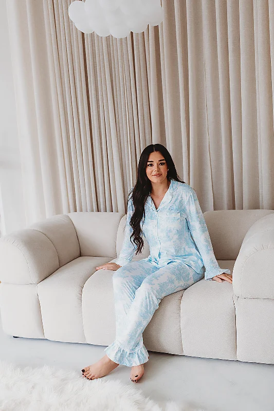 women's pajama sets with matching robesPersonalised Blue Toile De Jouy Luxury Jersey Pants Set